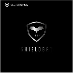 Bat icon with Shield Badge Emblem logo design with 3D Gold Silver Metal Plate Effect