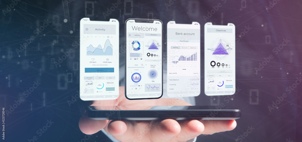 Poster application interface ui on a smartphone - 3d rendering