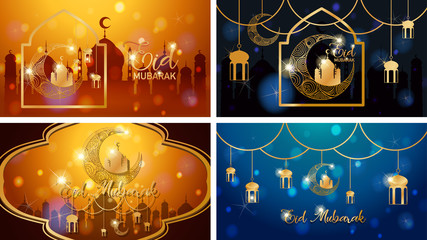 Four background designs for Muslim festival Eid Mubarak