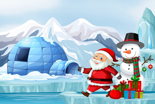 Scene with Santa and snowman