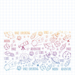 Space vector illustration. Science, technology pattern. Rocket and spaceships.