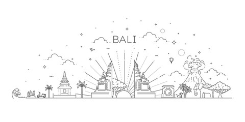 Bali travel banner with famous landmarks. Vector illustration