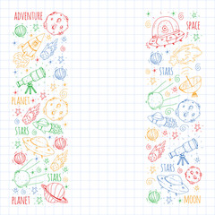 Space vector illustration. Science, technology pattern. Rocket and spaceships.