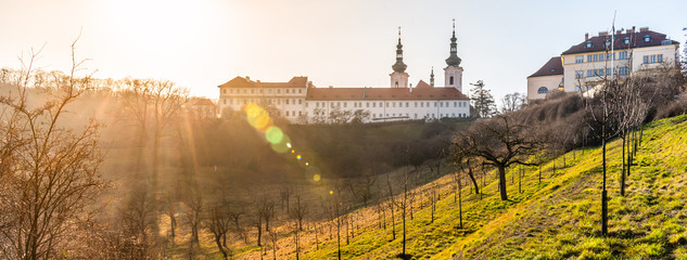 Obraz premium Strahov Monastery, Czech: Strahovsky klaster. Premonstratensian abbey in Hradcany. View from Great Strahov Garden, Prague, Czech Republic