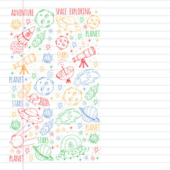 Space vector illustration. Science, technology pattern. Rocket and spaceships.