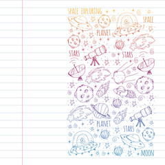 Space vector illustration. Science, technology pattern. Rocket and spaceships.