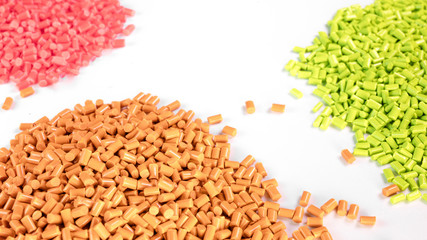 plastic granules close up for holding,Colorful plastic granules with white background.