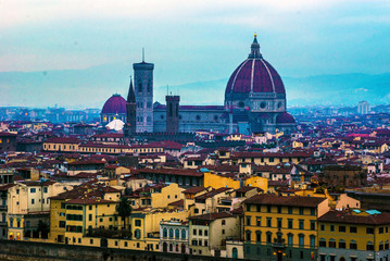Fototapeta na wymiar op aerial panoramic vieTw of Florence city with Duomo Cattedrale di Santa Maria del Fiore cathedral