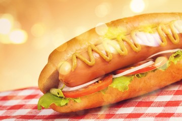 Barbecue grilled hot dog on desk