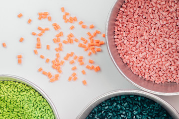 plastic granules close up for holding,Colorful plastic granules with white background.