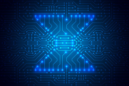Microchip Technology Background, blue digital circuit board pattern, light in hourglass shape