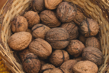 walnuts on a wicker basket