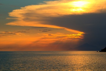 sunset over the sea Lemnos island Greece