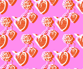 Seamless floral pattern with wild strawberry ornamental decorative background. Vector pattern. Print for textile, cloth, wallpaper, scrapbooking