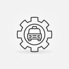 Taxi Car in Cog wheel vector concept icon or logo in thin line style