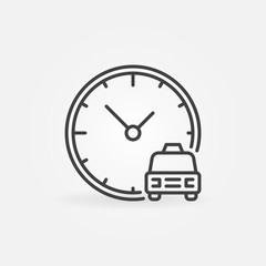Taxi Time vector concept outline icon. Car with Clock sign in thin line style