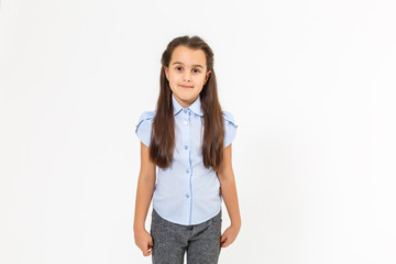 Fototapeta premium girl 7 years old is white background