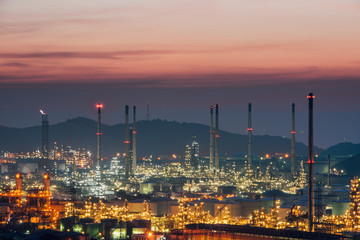 Fototapeta na wymiar Aerial view oil refinery night background during twilight,Industrial zone,Energy power station.