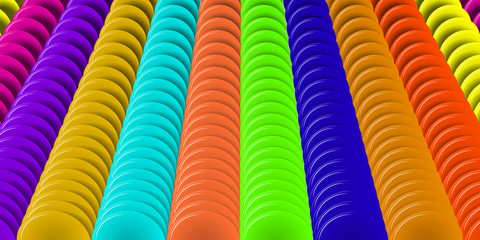 bright abstract background of multi-colored semicircles arranged in even rows