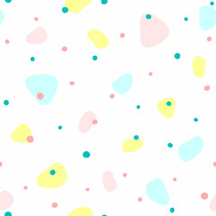 Simple seamless pattern with small scattered elements. Print with repeating organic shapes and round spots. Vector illustration.
