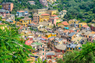 Fototapeta na wymiar Monterosso in Cinque Terre, Italy, view at the town from mountain trail