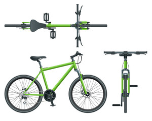 Flat cycling side view, back and top view isolated on white.