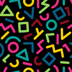 Colorful geometric abstract vector pattern on black background.