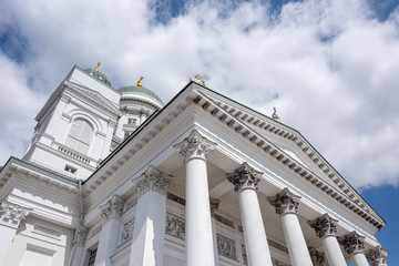 Republic of Finland, Helsinki, Senate Square: Panorama view of famous Helsinki Cathedral with big...