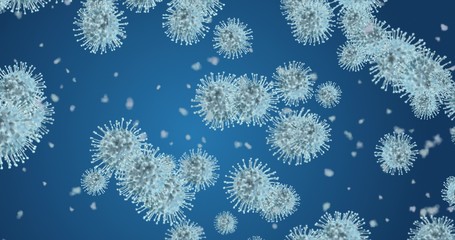 Coronavirus cells. Group of viruses that cause respiratory infections. 3D rendering 3D illustration
