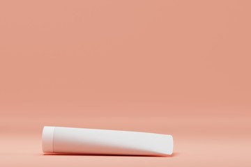 Set Blank cosmetic packaging mock up, pastel orange background, 3d rendering