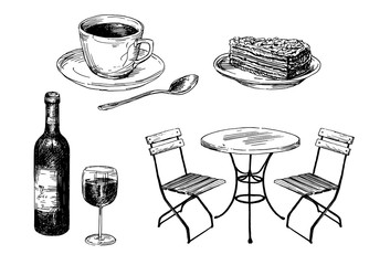 Old fashioned cafe furniture, coffee and cake. - 323743140