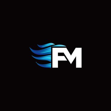 FM monogram logo with blue fire style design template