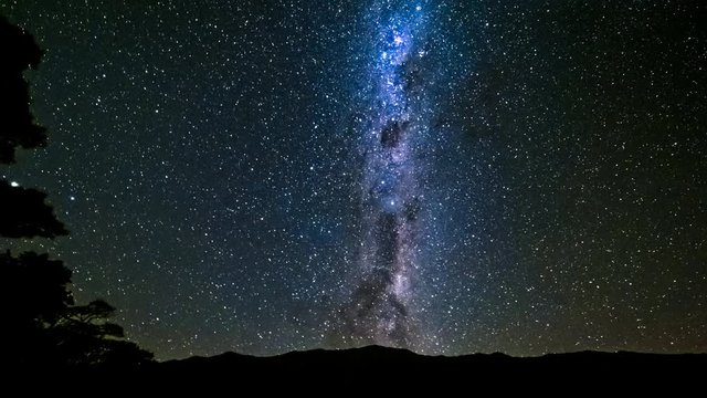 Timelapse of night sky with falling stars and Milky Way