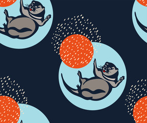 Vector background hand drawn with otter. Hand drawn ink illustration. Modern ornamental decorative background. Vector pattern. Print for textile, cloth, wallpaper, scrapbooking