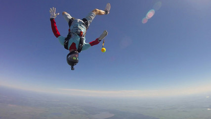 lifestyle. Skydiver conquers the world. Skydiving team use professional equipment. Extreme sport for young men.