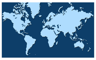 World map vector isolated on blue background. Flat Earth, inphographics. Globe similar world map icon. Travel worldwide, map silhouette backdrop