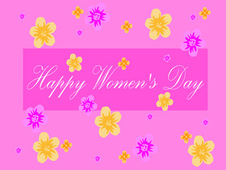 Happy mothers day composition of colorful flowers on a pink background. International Day, March 8th. Greeting card template. Space for text. copyspace