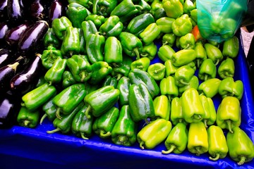 Green peppers on a Greek market stall