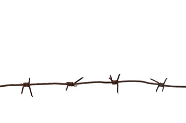 Old rusty metal barbed wire of times of the second world war isolated on white background
