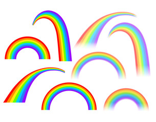Set rainbows in different shape on white background