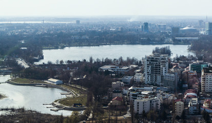 Obraz premium Bucharest - aerial view of the noth side of Bucharest.