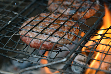 cutlets are fried on a barbecue
