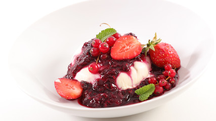 italian dessert panna cotta with berry sauce