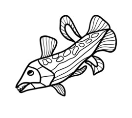 fish predator coloring book outline swims prehistoric ancient teeth illustration sketch doodle vector page