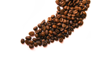 Studio shot, Close-up of coffee bean on white background. Set of fresh roasted coffee beans. copy space. Coffee Beans Isolated On White Background