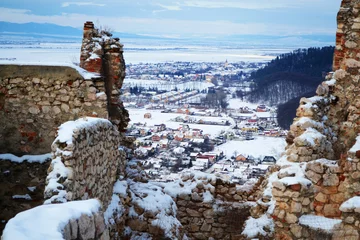 Fotobehang Rasnov citadel in a winter day, Transylvania, Romania. © Sulugiuc