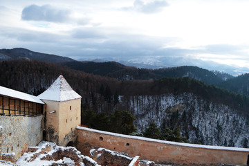 Rasnov citadel in a winter day, Transylvania, Romania.