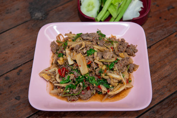 Preserved bamboo shoot with holy basil and Beef,Very spicy thai food style