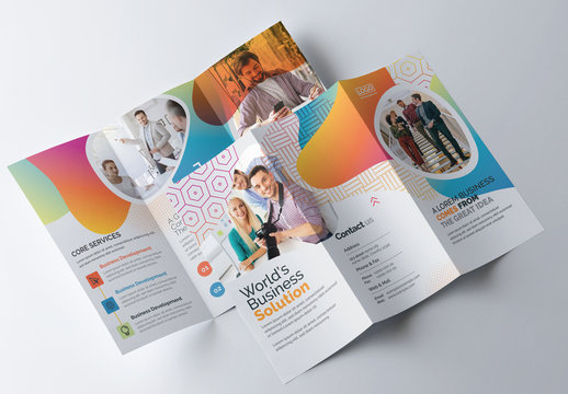 Creative Trifold Brochure Layout with Multicolored Accents