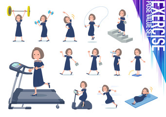 flat type Navy blue dress women_exercise